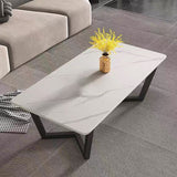 Glam Style Rectangular Slate with Trestle Base Black Foot Coffee Table