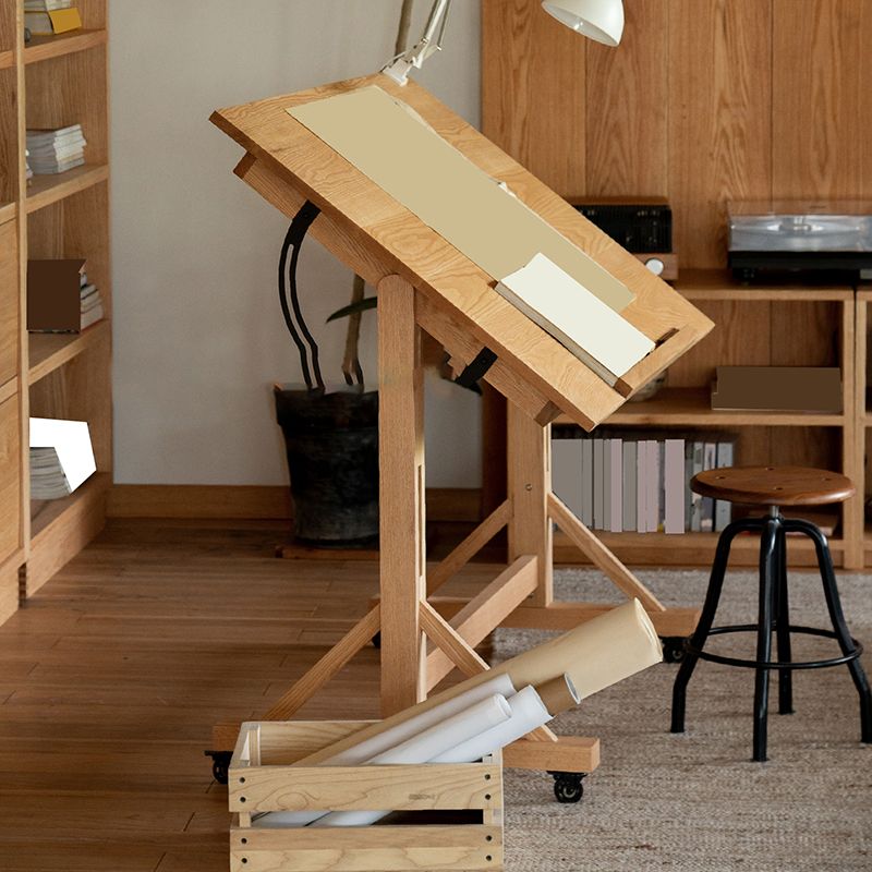 Tavolo da disegno angolo regolabile scrivania in legno massiccio con ruote di caster