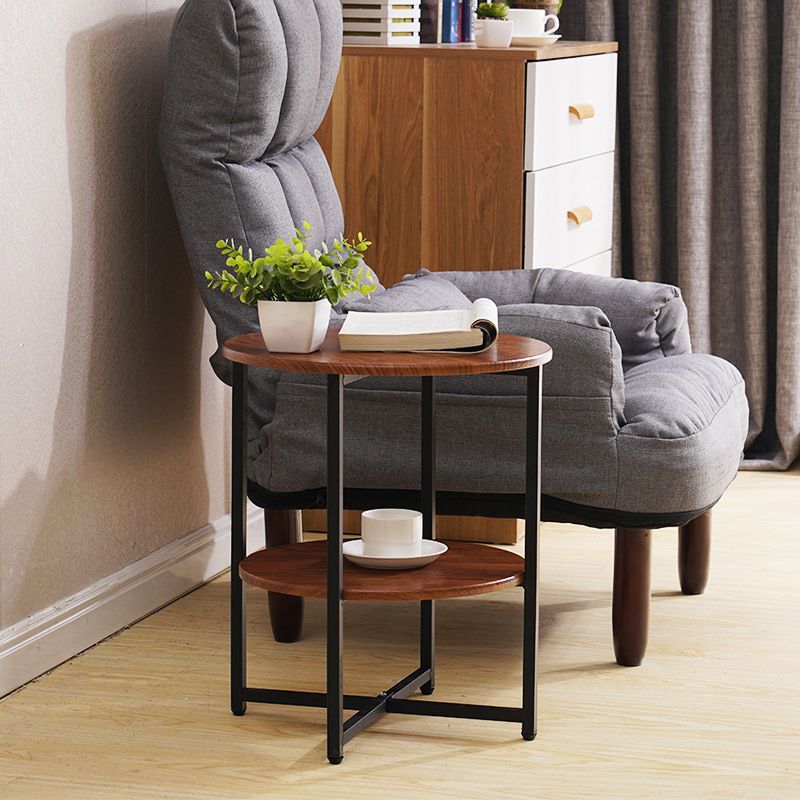 Contemporary Cross Legs End Table Round Double Tier End Table