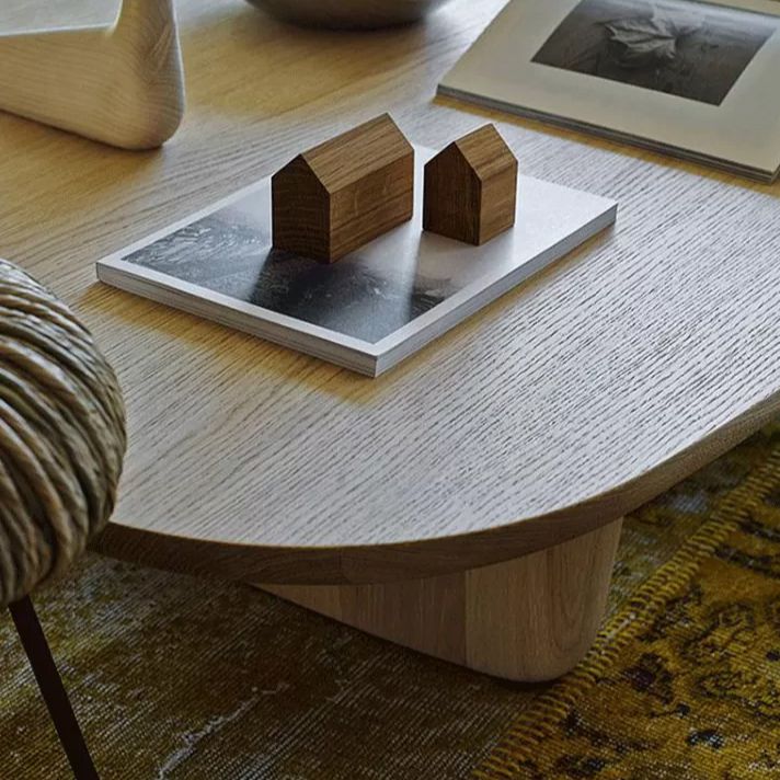 スカンジナビア無垢材コーヒーテーブル 高さ12.4インチ 長方形カクテルテーブル 2本脚付き