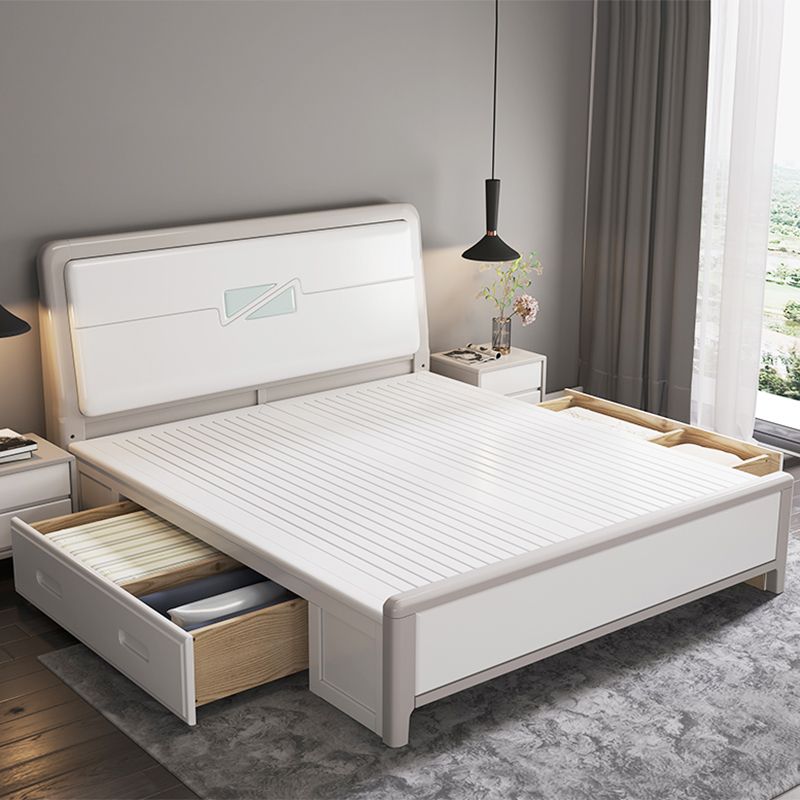 Cama estándar de madera contemporánea con cabecera de panel rectangular