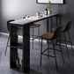 Mesa de bar de piedra sinterizada industrial, mesa de bar con base metálica rectangular, con almacenamiento