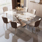 Rectangular Luxury White Stone Top Dining Table with Metal Pedestal Clearhalo 'Dining Tables & Seating' 'Dining Tables' 'dining_table' 'furn' 'furn_dining_table' 'Furniture' 'Kitchen & Dining Furniture' 1200x1200_674191d2-dc4b-4896-81a1-824f84faab70