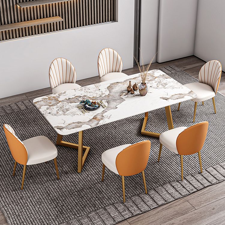 Iron and Slate Table Glam Style Simple Home Rectangular Dining Table Clearhalo 'Dining Tables & Seating' 'Dining Tables' 'dining_table' 'furn' 'furn_dining_table' 'Furniture' 'Kitchen & Dining Furniture' 1200x1200_67465d6d-ecae-48a5-9d6b-ced71dea5d47
