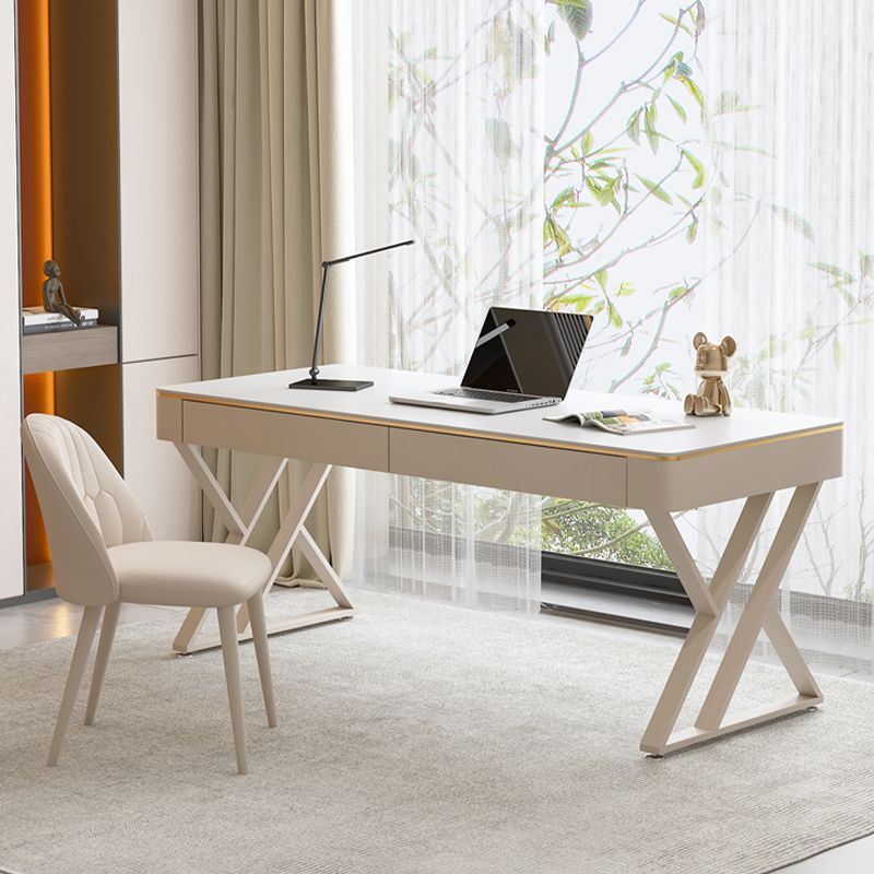 Escritorio de escritura de piedra de estilo contemporáneo escritorio de oficina rectangular con 2 cajones