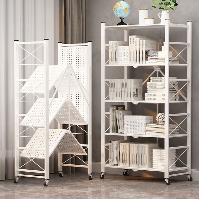 Folding Steel Industrial Etagere Bookshelf Open Bookshelf with Caster Wheels Clearhalo 'Bookcases' 'furn' 'furn_bookcases' 'Furniture' 'furniture_bookcases' 'Office Furniture' 1200x1200_6749e4ee-9873-4ccd-93da-cd661946adbd