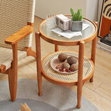 Tropical Round Cocktail Table Storage Solid Wood Coffee Table