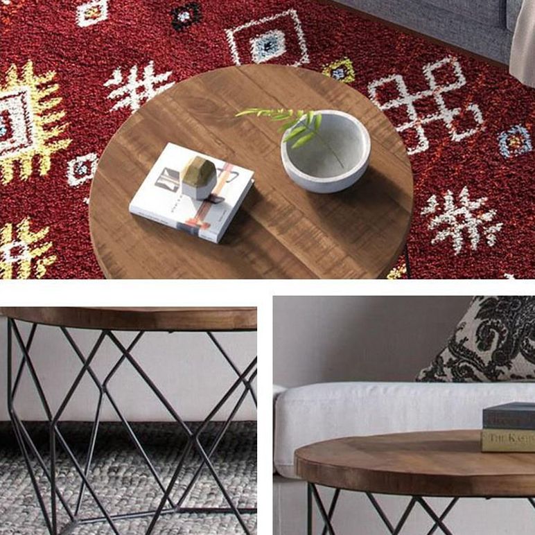 17.7" H Wood Round Top Coffee Table, Metal Frame Base Cocktail Table Clearhalo 'Coffee & Accent Tables' 'Coffee Tables' 'coffee_tables' 'furn' 'furn_coffee_tables' 'Furniture' 'Living Room Furniture' 1200x1200_674c745b-fca8-4a78-b570-e5019517fb4b