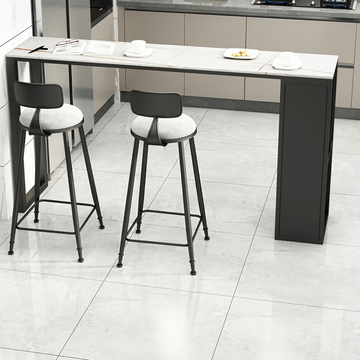 Modern Rectangle Bar Dining Table Double Pedestal Bar Table with Shelves Clearhalo 'Bar Furniture' 'Bar Tables' 'bar_tables' 'furn' 'furn_bar_tables' 'Furniture' 'Kitchen & Dining Furniture' 1200x1200_674d44bc-d6c8-45a0-8ea7-169b56119daf
