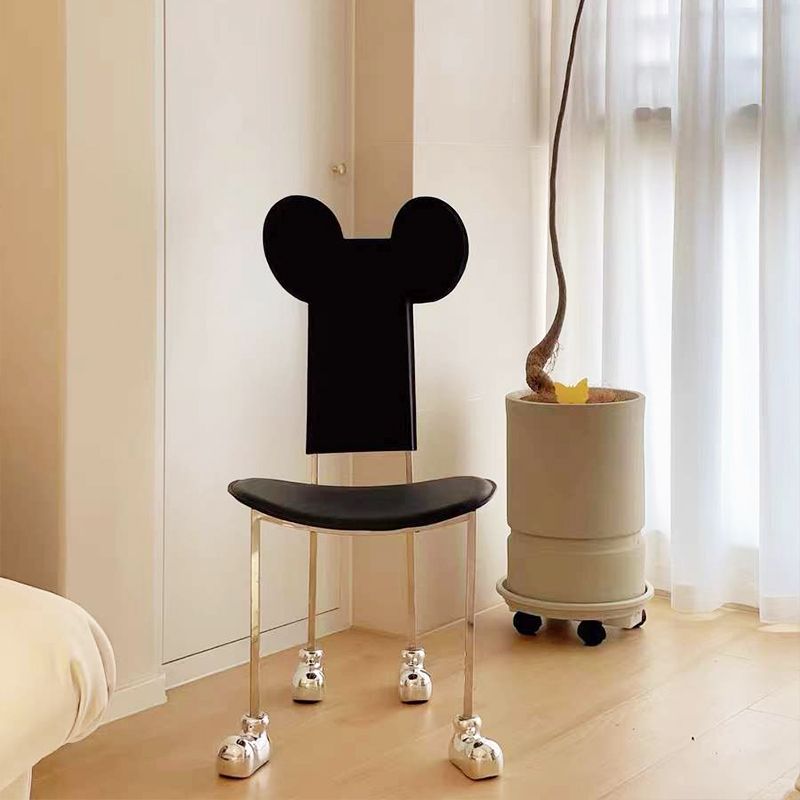 Moderne eetkamerstoel Leer Open achterkant stoel met roestvrijstalen basis