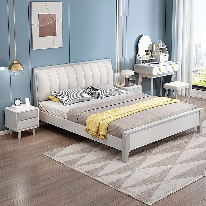 Cama estándar de madera de pino escandinava con cabecera de panel rectangular
