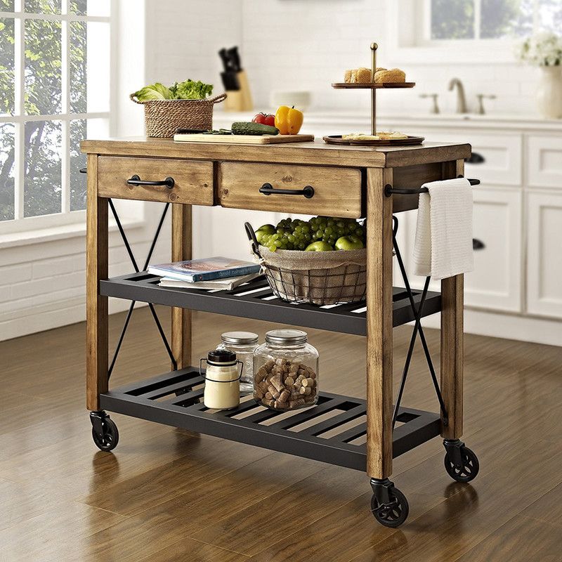 Cart de cocina de estilo moderno Carro de cocina de madera de madera con estante de toalla