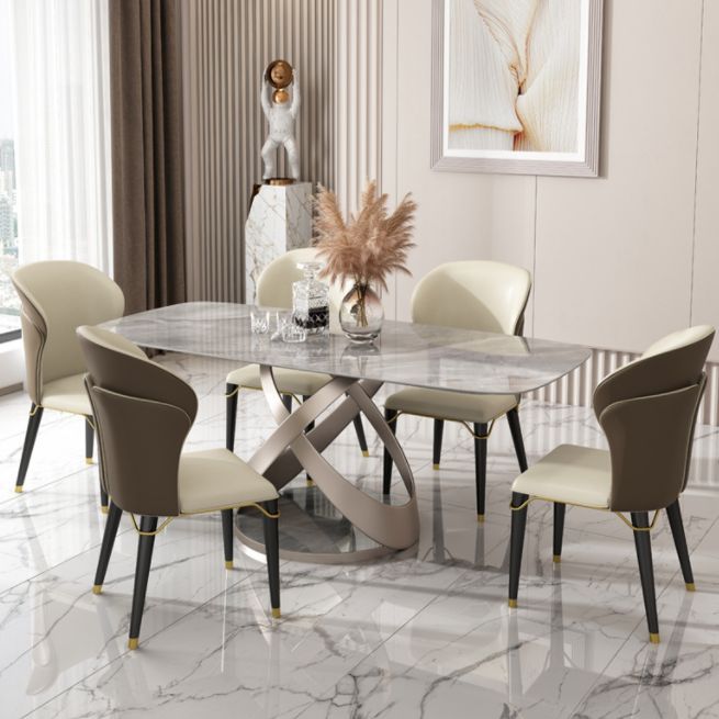 Dining Room Set Contemporary Sintered Stone Dining Table Rectangular Dining Table with Metal Base Clearhalo 'Dining Room Sets' 'Dining Tables & Seating' 'dining_room_set' 'furn' 'furn_dining_room_set' 'Furniture' 'furniture_dining_room_set' 'Kitchen & Dining Furniture' 'kitchen&dining_furn' 'kitchen' 1200x1200_675c86de-9ce8-4e4a-a884-04b8a29be60a