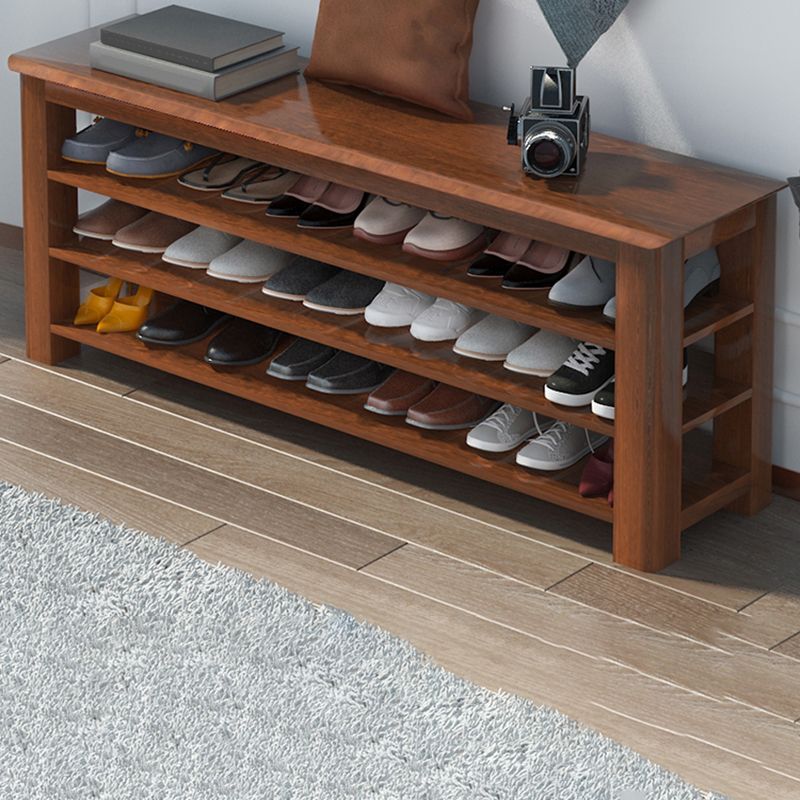 Banco moderno della metà del secolo da 13,78 pollici in panchina in legno di gomma con spazio per le scarpe