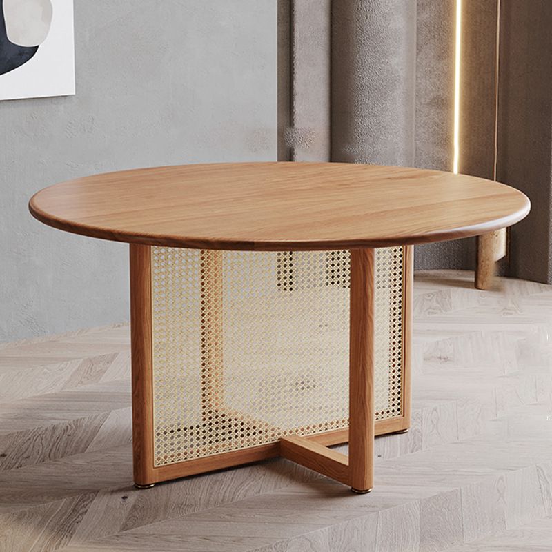 Moderne massief houten eettafel Rotan voetstuk eettafel voor eetkamer