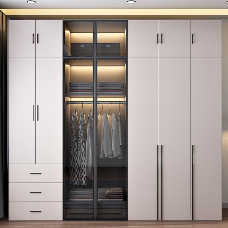 White Modern Armoire Engineered Wood Grand Wardrobe with Drawers and Hanging Rod Clearhalo 'Armoires & Wardrobes' 'armoires_wardrobes' 'Bedroom Furniture' 'furn' 'furn_armoires_wardrobes' 'Furniture' 1200x1200_67697c6e-b5e4-49dd-8647-cedb92d67e27