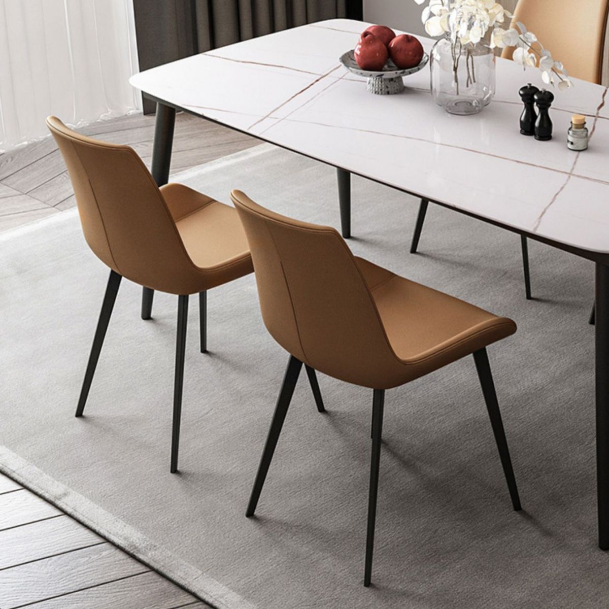 Modern Style Sintered Stone Dining Table with White Rectangle Shape Table and 4 Legs Base Clearhalo 'Dining Room Sets' 'Dining Tables & Seating' 'dining_room_set' 'furn' 'furn_dining_room_set' 'Furniture' 'furniture_dining_room_set' 'Kitchen & Dining Furniture' 'kitchen&dining_furn' 'kitchen' 1200x1200_676a2dc3-ea5a-4612-8848-aabcf34d6621