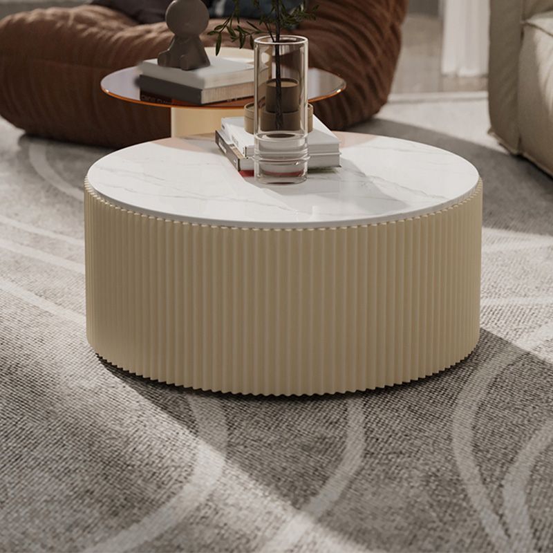 Round Slate Top Coffee Table Glam Drum Coffee Cocktail Table