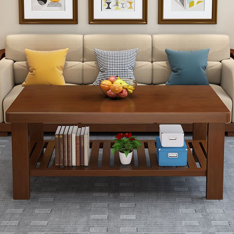 Rectangular Solid Wood Base with 4 Legs Nordic Style Coffee Table with Storage Rack