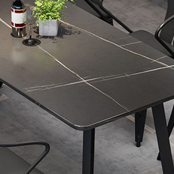 Industrial Style Dining Table Black Sintered Stone Dining Table with Metal Base Clearhalo ' dining_table' 'Dining Tables & Seating' 'Dining Tables' 'furn' 'furn_dining_table' 'Furniture' 'furniture_dining_table' 'Kitchen & Dining Furniture' 'kitchen&dining_furn' 'kitchen' 'kitchen_dining_table' 1200x1200_676de668-2e8d-4f0d-83be-718b70540ed2