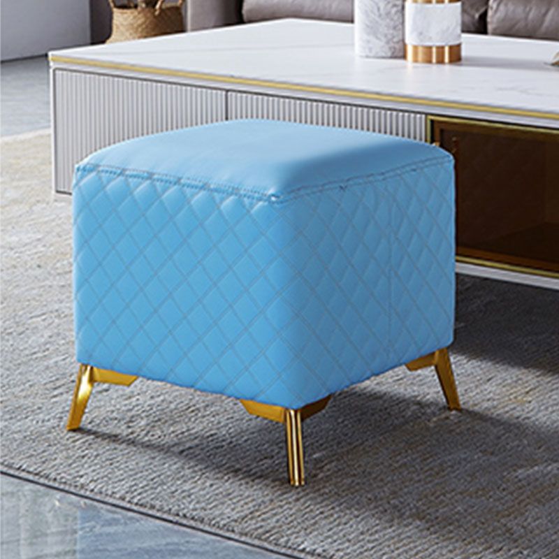 Glam Ottoman Genuine Leather Upholstered Diamond Lattice Square Ottoman with Metal Legs Clearhalo 'furn' 'furn_ottomans_poufs' 'Furniture' 'Living Room Furniture' 'Ottomans & Poufs' 'ottomans_poufs' 1200x1200_676f6cf7-5ea9-4812-9caf-ab870e19a6f7