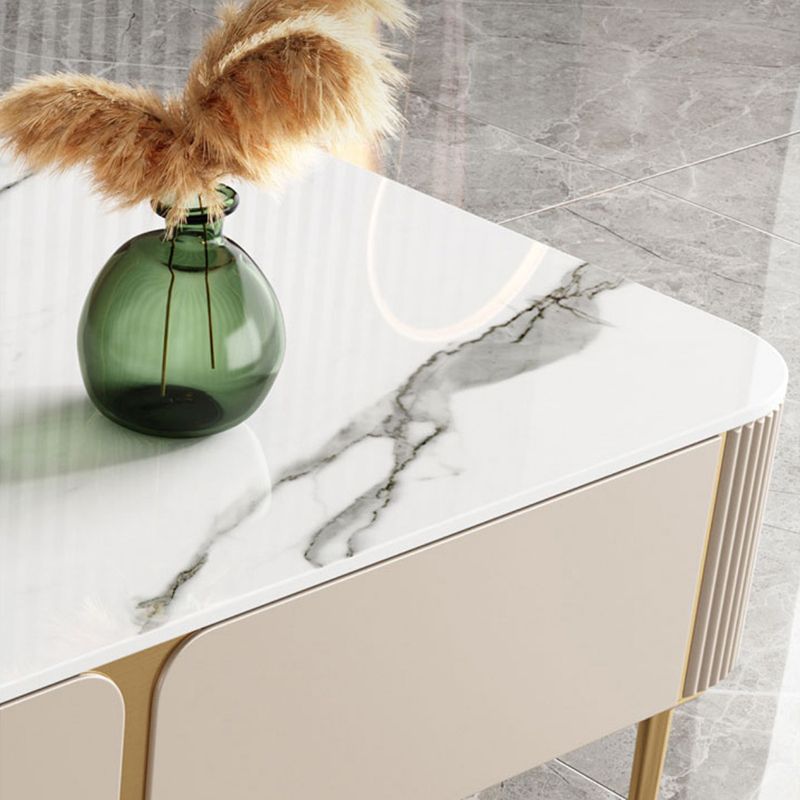 Glam Stone TV Media Stand Enclosed Storage White TV Stand with Drawers