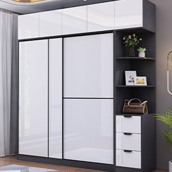 Armoire de garde-robe gris blanc placard de garde-robe moderne avec étagères