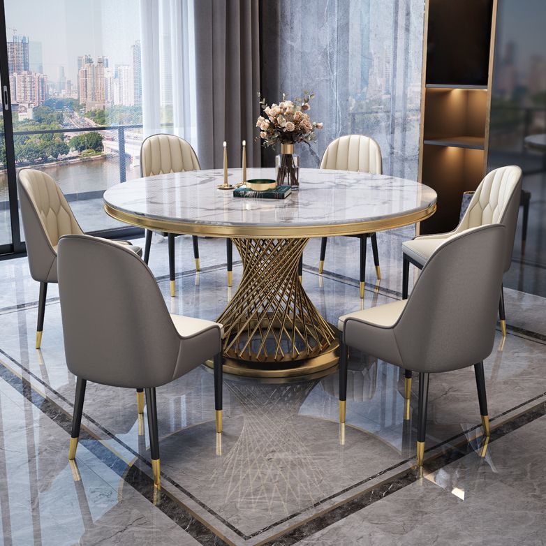 Modern Round Dining Table Steel Base Pedestal Table for Home Kitchen Clearhalo 'Dining Tables & Seating' 'Dining Tables' 'dining_table' 'furn' 'furn_dining_table' 'Furniture' 'Kitchen & Dining Furniture' 1200x1200_6774775e-5f12-4546-98d7-bd301e526dcd