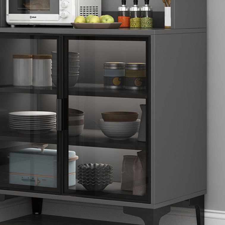 Contemporary Buffet Table Glass Doors Faux Wood Buffet Stand with Doors for Kitchen Clearhalo 'buffet_sideboard' 'Buffets & Sideboards' 'furn' 'furn_buffet_sideboard' 'Furniture' 'Kitchen & Dining Furniture' 1200x1200_6776f84d-4e96-4683-a4e8-9b7c6478efe7