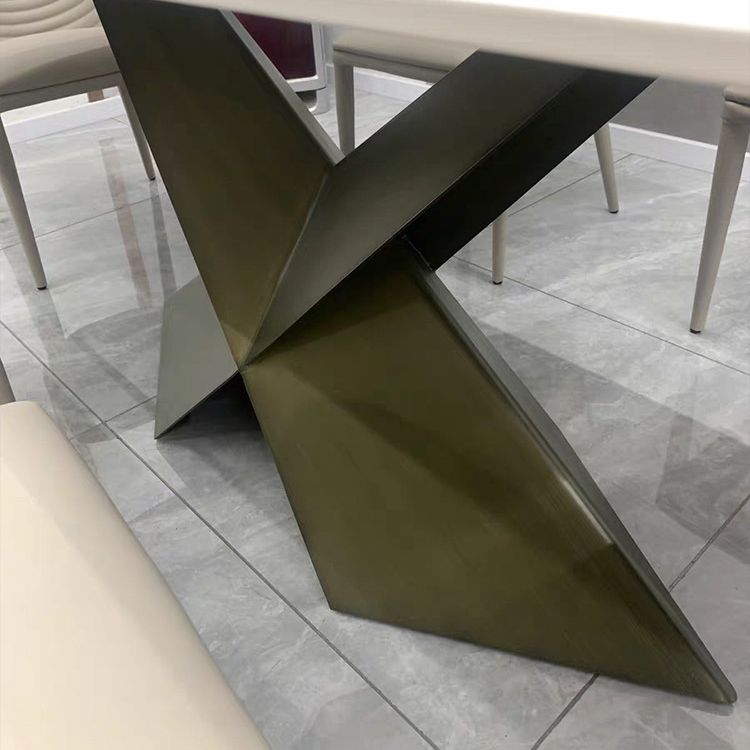 Modern Gray Stone Top Table Metal Base Rectangle Dining Table for Kitchen