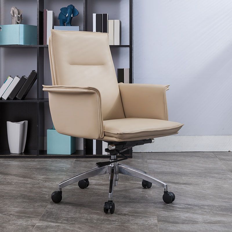 High Back Leather Swivel Office Chair with Chrome Arms Upholstered Task Chair Clearhalo 'furn' 'furn_office_chair' 'Furniture' 'Office Chairs' 'Office Furniture' 'office_chair' 1200x1200_677dfd97-d235-4a28-a132-b5a640553ffb