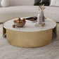 Luxurious Metal Drum Coffee Table Round Stone Top Cocktail Table