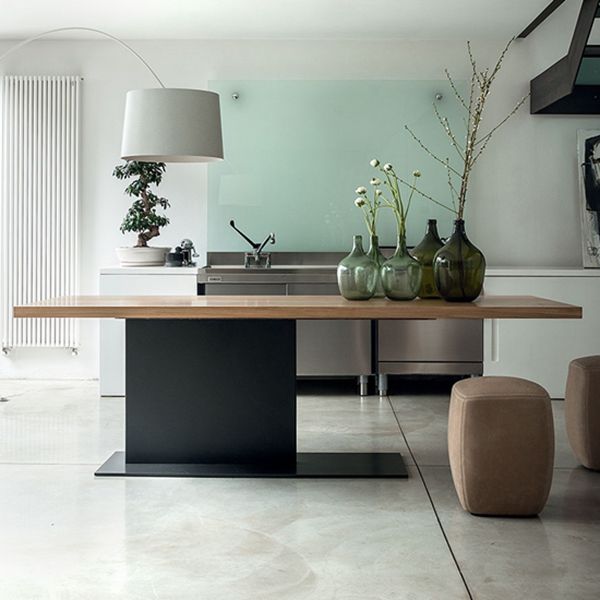 Solid Wood Rectangle Dining Table Modern Kitchen Wood Table with Metal Pedestal Clearhalo ' dining_table' 'Dining Tables & Seating' 'Dining Tables' 'Furniture' 'furniture_dining_table' 'Kitchen & Dining Furniture' 'kitchen&dining_furn' 'kitchen' 'kitchen_dining_table' 1200x1200_6784df9d-bf4f-47c5-b8f1-8aa37486507c