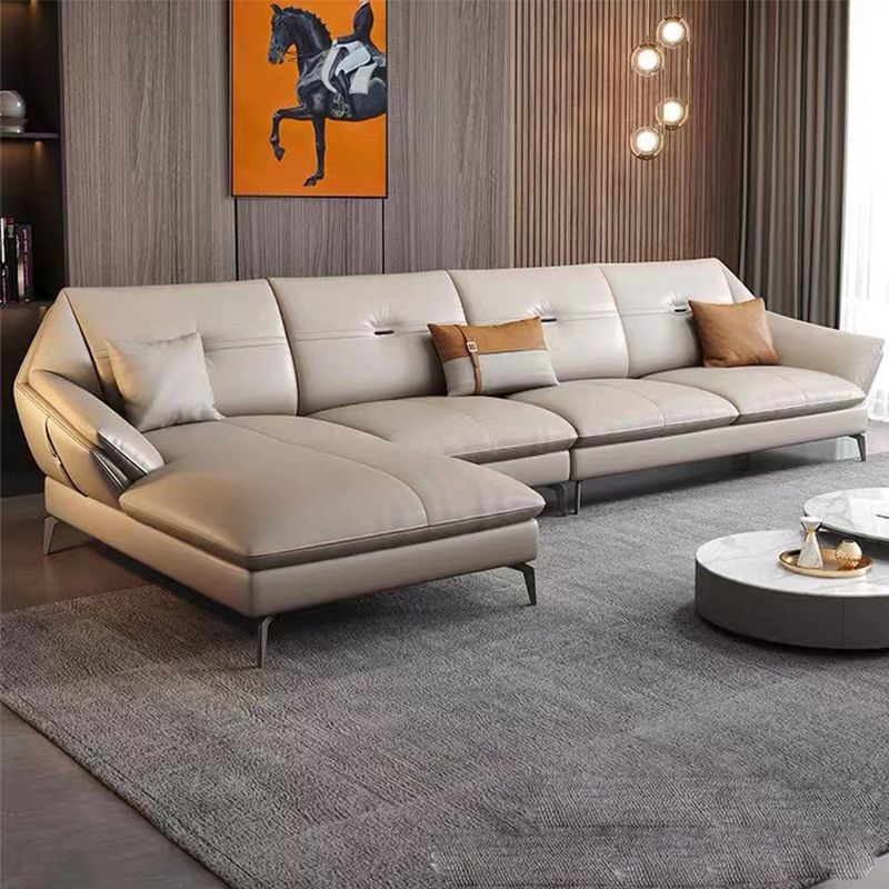 Glam Genuine Leather Living Room Flared Arm Modular Cushions Seating Clearhalo 'furn' 'furn_sectionals' 'Furniture' 'Living Room Furniture' 'Sectionals' 1200x1200_6787028e-310d-421c-82e8-1f1b5d9461a3