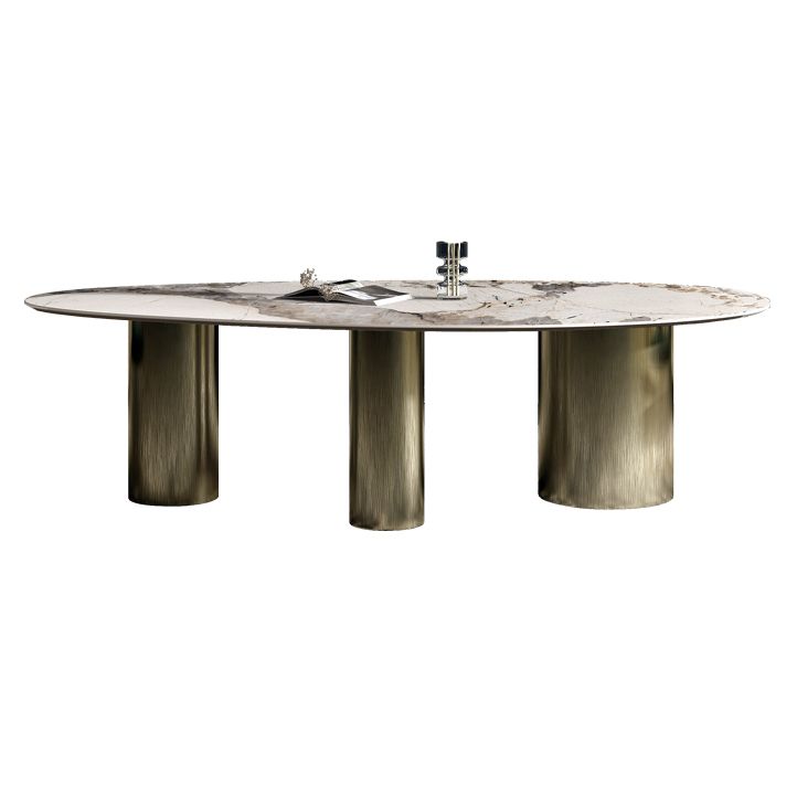 Oval Sintered Stone Dining Table Luxury Kitchen Table with 3 Legs in Gold Clearhalo ' dining_table' 'Dining Tables & Seating' 'Dining Tables' 'furn' 'furn_dining_table' 'Furniture' 'furniture_dining_table' 'Kitchen & Dining Furniture' 'kitchen&dining_furn' 'kitchen' 'kitchen_dining_table' 1200x1200_678759ac-2016-42d5-87f9-902984d2d1d5