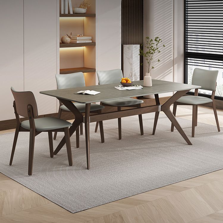 Contemporary Sintered Stone Top Wooden Base Dining Table with Chairs