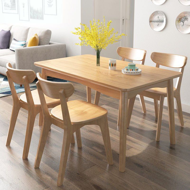 Modern Rubber Wood Dining Table 4 Legs Table for Dining Room