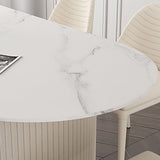 Table à manger ovale en pierre, table à manger à double piédestal pour salle à manger