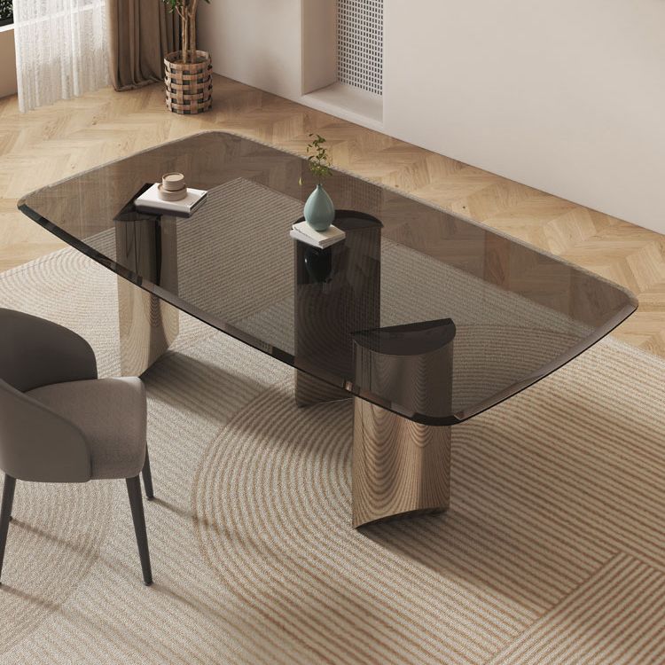 Rectangular Dining Table Clear Glass Tabletop with Chrome Base Clearhalo 'Dining Tables & Seating' 'Dining Tables' 'dining_table' 'furn' 'furn_dining_table' 'Furniture' 'Kitchen & Dining Furniture' 1200x1200_678b8cdc-ec11-4474-ab82-cd628f13aa5b