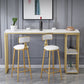 Glam Rectangle Stone Pub Bar Table Gold Iron Double Pedestal Bar Dining Table with 2-Shelf Clearhalo 'Bar Furniture' 'Bar Tables' 'bar_tables' 'furn' 'furn_bar_tables' 'Furniture' 'furniture_bar_tables' 'Kitchen & Dining Furniture' 'kitchen&dining_furn' 'kitchen' 1200x1200_678d836b-2fd4-4951-8577-e7b9b6e4e9f4