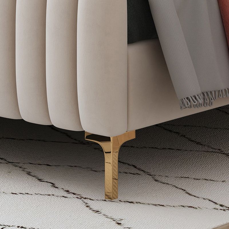 Glam Style Bed Frame Solid Color Standard Bed with Headboard