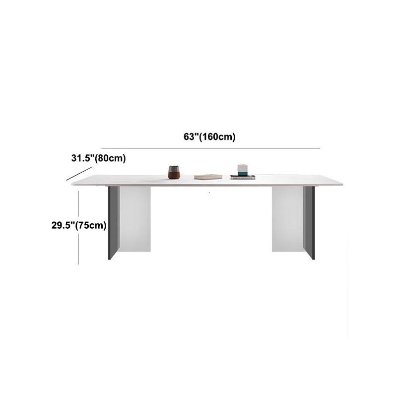 White Stone Top Dining Table Rectangle Contemporary Dining Table with Pedestal Base