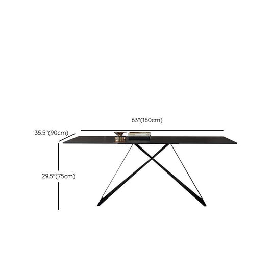 Tavolo da pranzo industriale nero rettangolare tavola in pietra con base di metallo