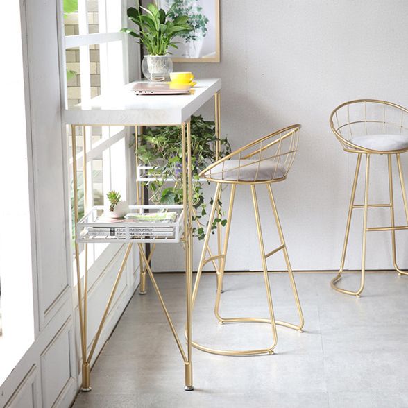 Glam Metal Bar and Counter Stool Low Back Stool with Gold Sled Base Clearhalo 'Bar Furniture' 'Bar Stools' 'bar_stools' 'furn' 'furn_bar_stools' 'Furniture' 'furniture_bar_stools' 'Kitchen & Dining Furniture' 1200x1200_679c1bc4-7bd1-461d-838c-4f97bbc5dbce