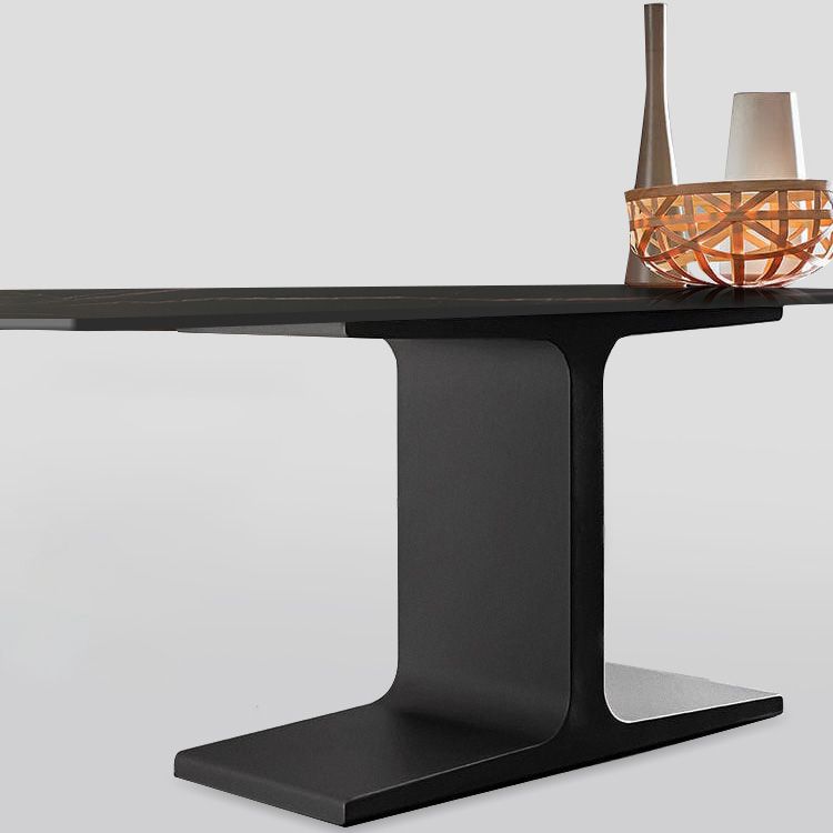 Industrial Sintered Stone Black Table Rectangle Standard Dining Table for Kitchen Clearhalo ' dining_table' 'Dining Tables & Seating' 'Dining Tables' 'furn' 'furn_dining_table' 'Furniture' 'furniture_dining_table' 'Kitchen & Dining Furniture' 'kitchen&dining_furn' 'kitchen' 'kitchen_dining_table' 1200x1200_679da988-be43-426e-a22b-f3fcff4fbec5