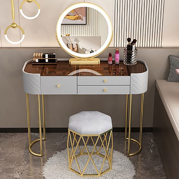 15.74" Wide Vanity Desk with 3 Storage Drawers  Glam Glass Dresser, Whit