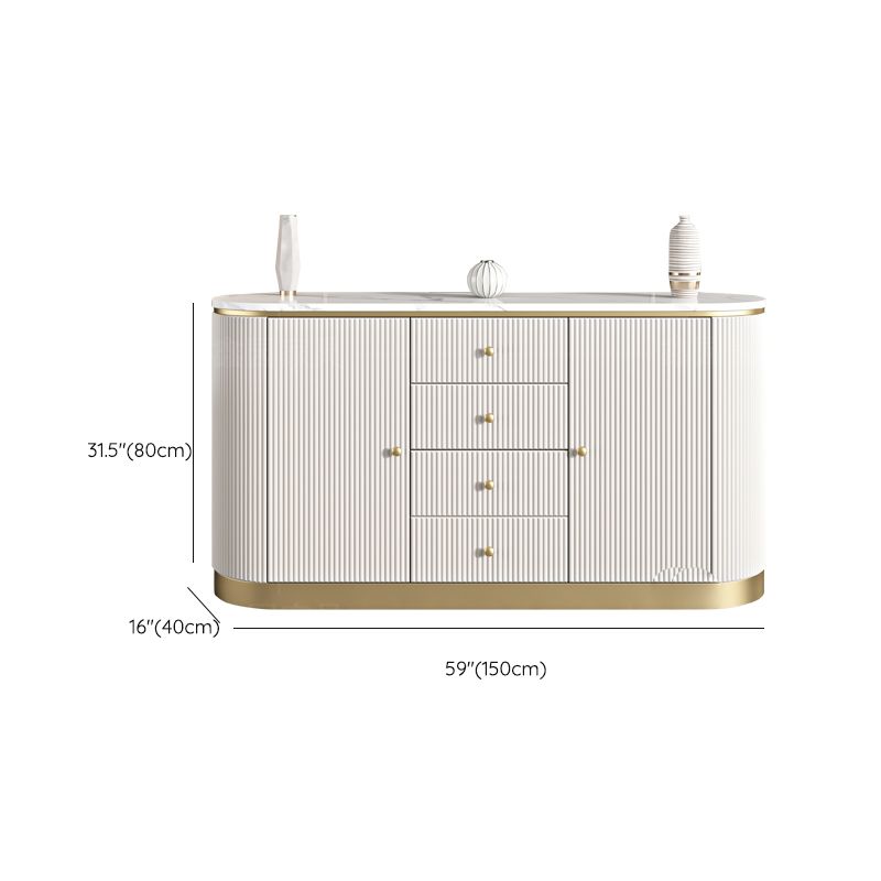 Armadietto di sideboard bianco con cassetti in pietra e tavolo da sideboard in legno