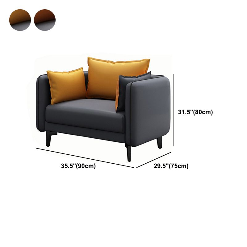 Square Arm Faux Leather Standard Sofa Couch with Pillows in Dark Gray