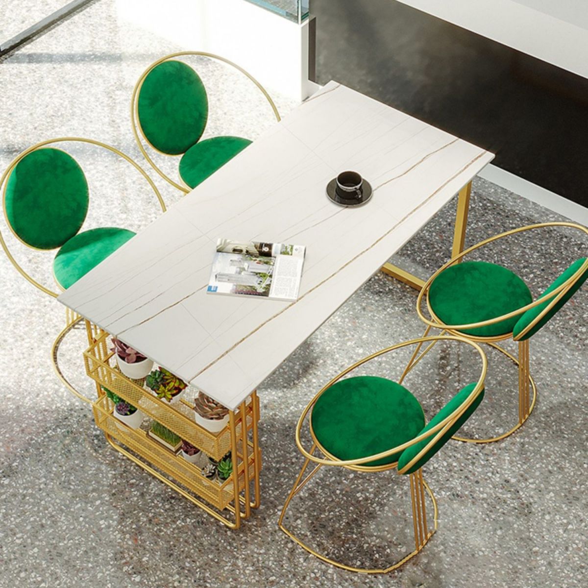 Traditional Luxury Dining Table Metal Double Gold Pedestal Table with Storage Clearhalo 'Dining Tables & Seating' 'Dining Tables' 'dining_table' 'furn' 'furn_dining_table' 'Furniture' 'furniture_dining_table' 'Kitchen & Dining Furniture' 1200x1200_67a64daf-cefd-4f4c-b014-67d78d5b41fa