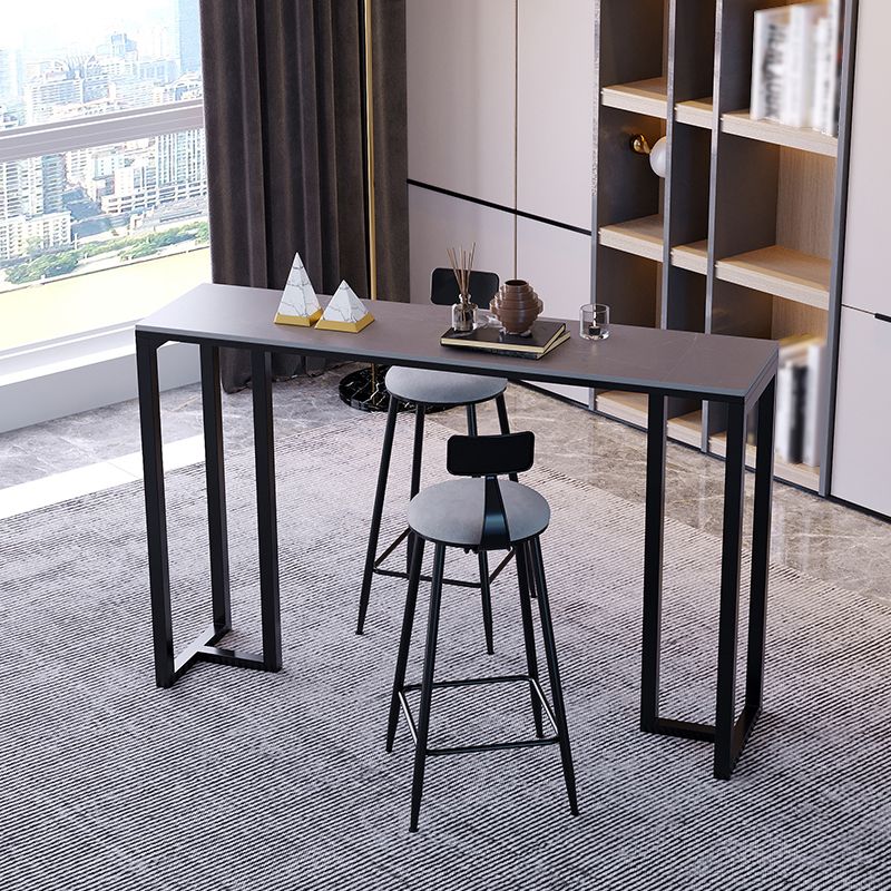 Industrial Black Iron Bar Dining Table with Grey Stone Rectangle Indoor Bistro Table Clearhalo 'Bar Furniture' 'Bar Tables' 'bar_tables' 'furn' 'furn_bar_tables' 'Furniture' 'furniture_bar_tables' 'Kitchen & Dining Furniture' 1200x1200_67a78bc3-e9ef-4804-b376-31562d7f6cba